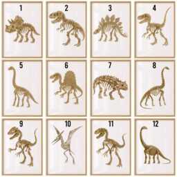 Watercolour Dinosaur Fossil Prints - Kids Room Wall Art Prehistoric Dino Nursery Decor Boys Bedroom Poster A5 A4 A3 Skeleton Artwork - thumbnail 2