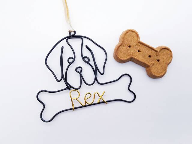 Wire St. Bernard Ornament, Personalized Dog Bone Christmas Gift - image 1