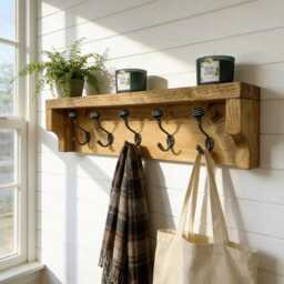 Coat Rack Country Style With Cast Iron Ceramic Shell Tip Hooks - thumbnail 1
