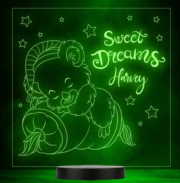 Kids Cute Sleeping Koala Bear Square Personalised Colour Change Lamp Night Light - image 1