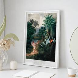 Romantic Botanical Wall Decor, Cupid Inspiring Plants With Love Poster, Garden Art, Jungle Print, Dark Floral Green Canvas, Printable - thumbnail 3
