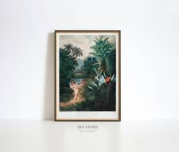 Romantic Botanical Wall Decor, Cupid Inspiring Plants With Love Poster, Garden Art, Jungle Print, Dark Floral Green Canvas, Printable - thumbnail 1