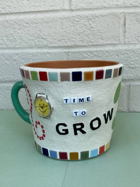 "Mosaic Terracotta Flower Pot ""Time To Grow" - image 1