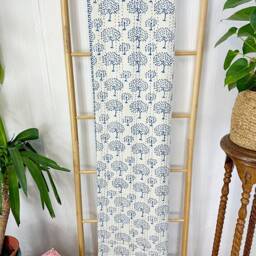 Kantha Stitch Pure Cotton Reversible Bed/Sofa Throw King Size Handmade Dohar White Indigo Blue Tree Of Life Pattern - Country Home Hygge - thumbnail 4