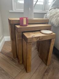 Rustic Wooden Reclaimed Timber Nest Of Tables Solid Wood Room Storage Side Table - thumbnail 1