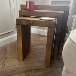 Rustic Wooden Reclaimed Timber Nest Of Tables Solid Wood Room Storage Side Table - thumbnail 3