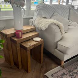 Rustic Wooden Reclaimed Timber Nest Of Tables Solid Wood Room Storage Side Table - thumbnail 2