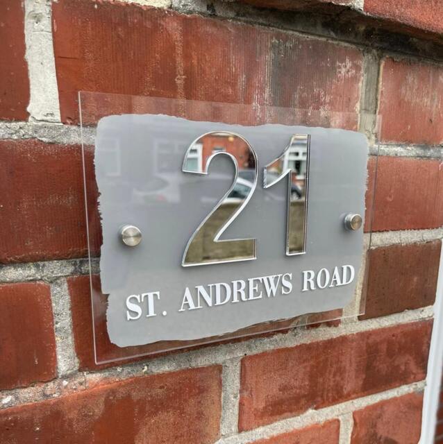 Hand Painted House Door Sign - Personalised Scripted Acrylic Mirror Numbers