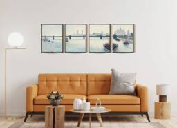 London Landscape Art, 4 Set Charing Cross Bridge 19Th Century, Natural Prints, Classic Fine Home Decor, Water Art Print Poster - thumbnail 1