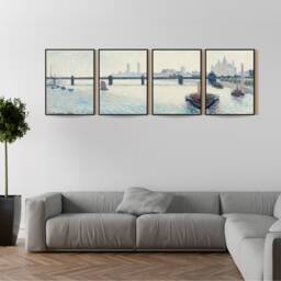 London Landscape Art, 4 Set Charing Cross Bridge 19Th Century, Natural Prints, Classic Fine Home Decor, Water Art Print Poster - thumbnail 3