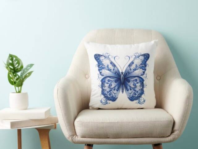 "Butterfly Faux Suede Square Pillow, 14"" X 14" - image 1