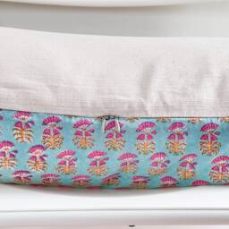 Floral Lumbar Pillow Cover Indian Block Print, Natural Dyed Batik - thumbnail 3