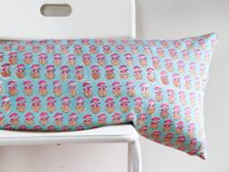 Floral Lumbar Pillow Cover Indian Block Print, Natural Dyed Batik - thumbnail 1