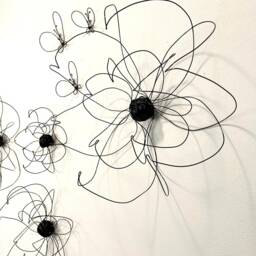 Home Decor. Wall Hanging. One Flower. Black. Wire Art. Interior Design. Unique Bedroom 100% Handmade. 3D - thumbnail 2