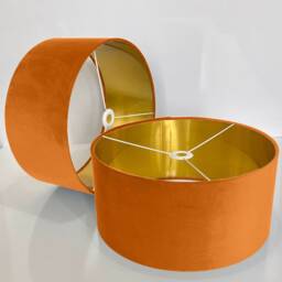 New Handmade By Order Pumpkin Orange Velvet Drum Lamp Shade & Pendant Light Suitable For Both Table Ceilings All Shapes Availabl - thumbnail 3