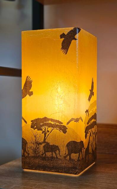 Decoupaged Africa Sunset Table Lamp Frosted Glass Home Decor - image 1