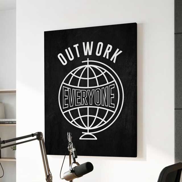 Outwork Everyone Globe Hustle Quote Motivational Inspirational, Framed Canvas Wall Art Poster Print, Home Office & Room Decor, Gift Idea - image 1
