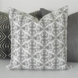 Both Sides, Gray & White Ikat Nobu Decorative Pillow Cover - thumbnail 3