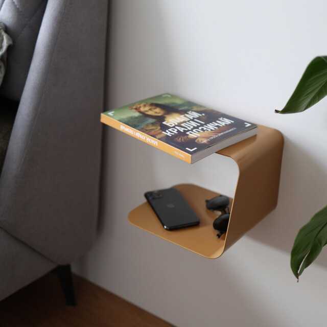 Beige Floating Nightstand Wave, Minimalistic Metal Wall Shelf, Curved Bedside Wall Mounted Table, Floating Side Table - image 1