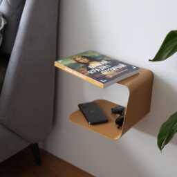 Beige Floating Nightstand Wave, Minimalistic Metal Wall Shelf, Curved Bedside Wall Mounted Table, Floating Side Table - thumbnail 1