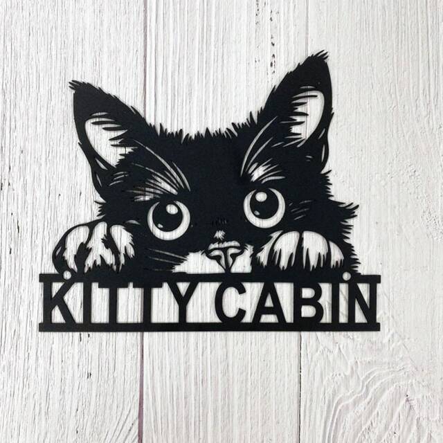 Cat Metal Sign, Personalised Peeking Wall Art With Name, Custom Pet Lover Gift, Garden Decor, Loss Remembrance Sign - image 1