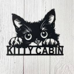 Cat Metal Sign, Personalised Peeking Wall Art With Name, Custom Pet Lover Gift, Garden Decor, Loss Remembrance Sign - thumbnail 1