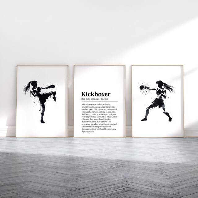 Kickboxer Definition Poster Set - 3 Kickboxing Prints - Women's Boxing Girl Sport Wall Art Home Gym Decor Instructor Teacher Gift - image 1
