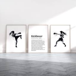 Kickboxer Definition Poster Set - 3 Kickboxing Prints - Women's Boxing Girl Sport Wall Art Home Gym Decor Instructor Teacher Gift - thumbnail 1