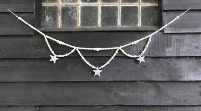 Bead Swag Garland-Natural & Grey, Star Bunting, Wall Decor, Man Cave, She Shed, Blue, White Hand Painted, Can Be Customised - image 1