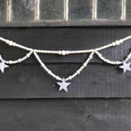 Bead Swag Garland-Natural & Grey, Star Bunting, Wall Decor, Man Cave, She Shed, Blue, White Hand Painted, Can Be Customised - thumbnail 2