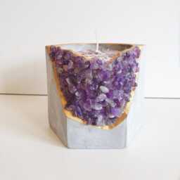 Amethyst Stone Geode Scented Candle Pot 10cm, Purple Crystal, Concrete - thumbnail 2