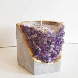 Amethyst Stone Geode Scented Candle Pot 10cm, Purple Crystal, Concrete - thumbnail 3