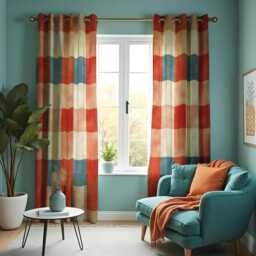 Rustic Striped Curtains, Earth Tone Made To Measure Window Panels, Checkered Drapes For Cozy Living Room Or Boho Home Decor - thumbnail 2