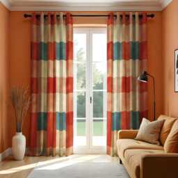 Rustic Striped Curtains, Earth Tone Made To Measure Window Panels, Checkered Drapes For Cozy Living Room Or Boho Home Decor - thumbnail 1