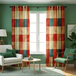 Rustic Striped Curtains, Earth Tone Made To Measure Window Panels, Checkered Drapes For Cozy Living Room Or Boho Home Decor - thumbnail 3