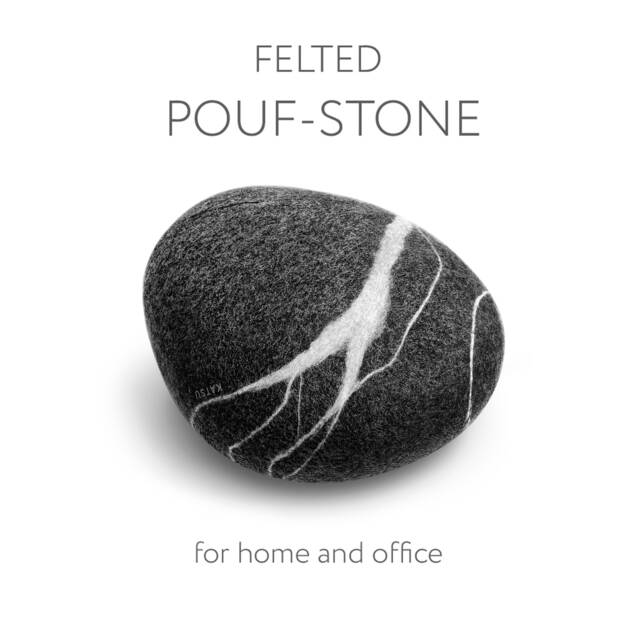 Pouf Stone, Wool Felted Ottoman & Footstool, Floor Cushion, Rock Pillow Model