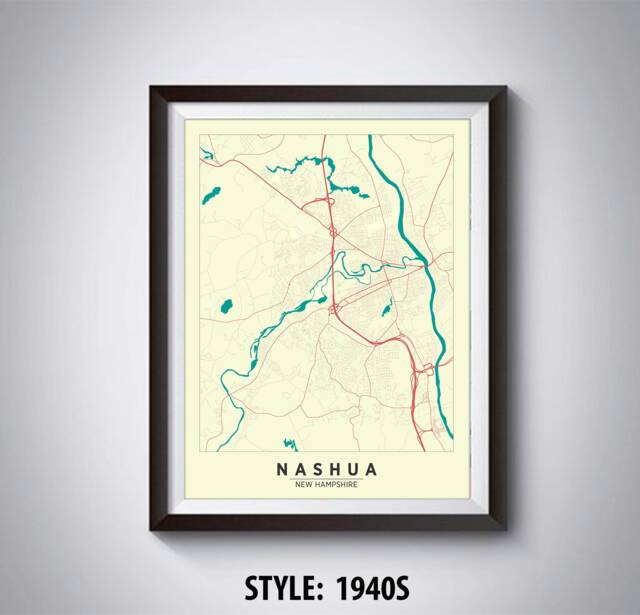 Nashua, Nh Map Poster Vintage Style Office Wall Art - image 1