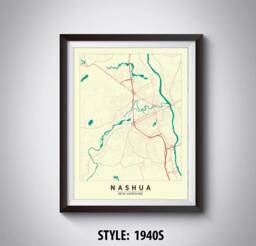 Nashua, Nh Map Poster Vintage Style Office Wall Art - thumbnail 1