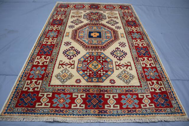 4x6 Beige Kazak Rug - Tribal Afghan Hand Knotted Natural Dyes Wool Geometric Rugs For Living Room Bedroom Carpet Oriental Area - image 1