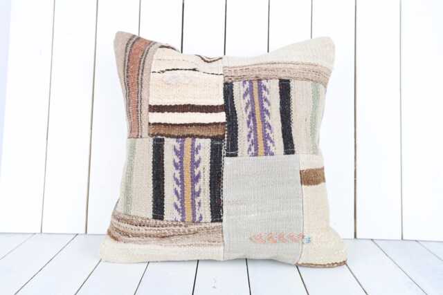 Turkish Kilim Pillow Cover Vintage Anatolian Home Decor - 20x20 Inch - image 1