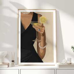 Martini Cocktail Art Print, Elegant Woman Illustration, Classic Bar Wall For Dining Room Or Kitchen - thumbnail 1