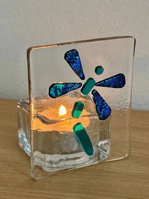 Fused Glass Dragonfly Tea Light Holder - image 1