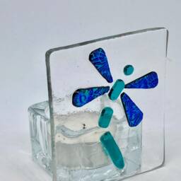 Fused Glass Dragonfly Tea Light Holder - thumbnail 3