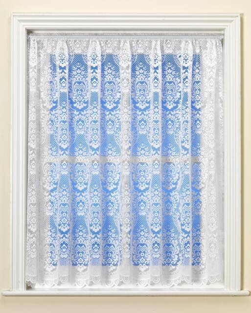 Traditional White Net Curtain in Luxury Victorian Lace Effect Damask Pattern. Sold By The Metre Width - image 1