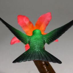 Hummingbird Sculpture By John Perry 7In Tall Red Flower On Burlwood Base - thumbnail 4