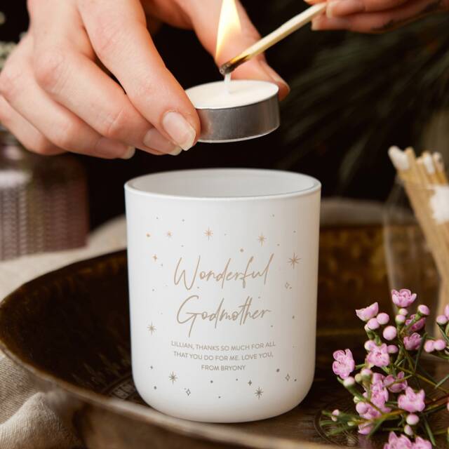 Personalised Godmother Tealight Holder Engraved Candle Gift Set - image 1