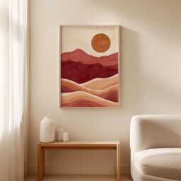 Abstract Desert Landscape Poster, Terracotta Mountain Wall Art, Boho Print - thumbnail 3