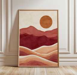 Abstract Desert Landscape Poster, Terracotta Mountain Wall Art, Boho Print - thumbnail 1