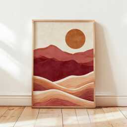 Abstract Desert Landscape Poster, Terracotta Mountain Wall Art, Boho Print - thumbnail 4