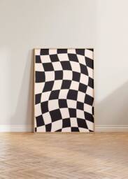 Checkered Print, Abstract Checked Poster, Wavy Black White Simple Wall Decor, Aesthetic Cool Art - thumbnail 1